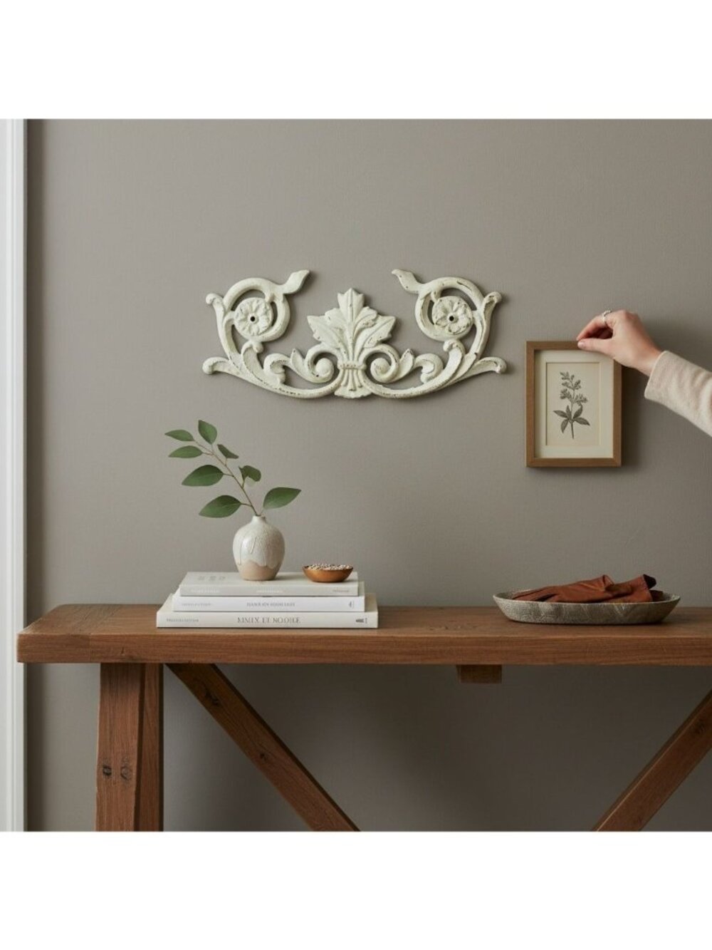Antique-Inspired Ornate Cast Iron Wall Decor Distressed White Finish